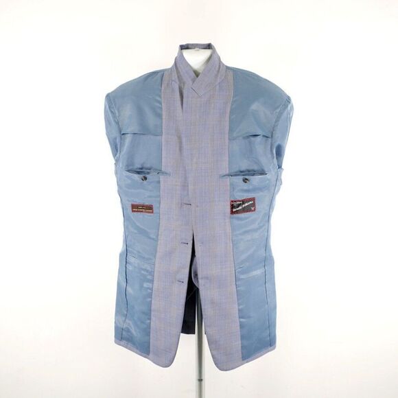 Vitale Barberis Canonico Super 140s Blue Plaid 2 Piece Vest + Suit‎ Jacket 42L - Picture 12 of 15